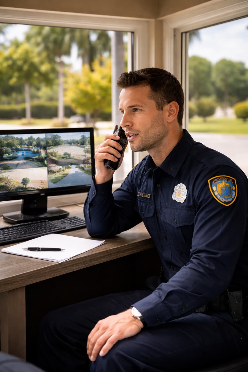 Security professional at a residential or estate entrance